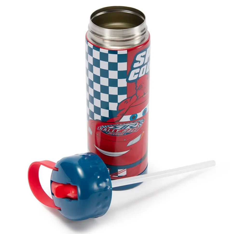 Lightning McQueen 16 oz. Stainless Steel Water Bottle with Built-In Straw – Cars