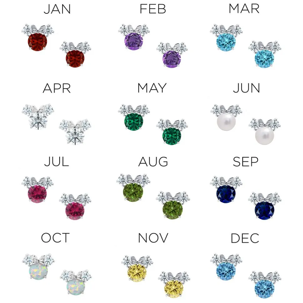 Minnie Mouse Birthstone Earrings for Kids by CRISLU – Platinum
